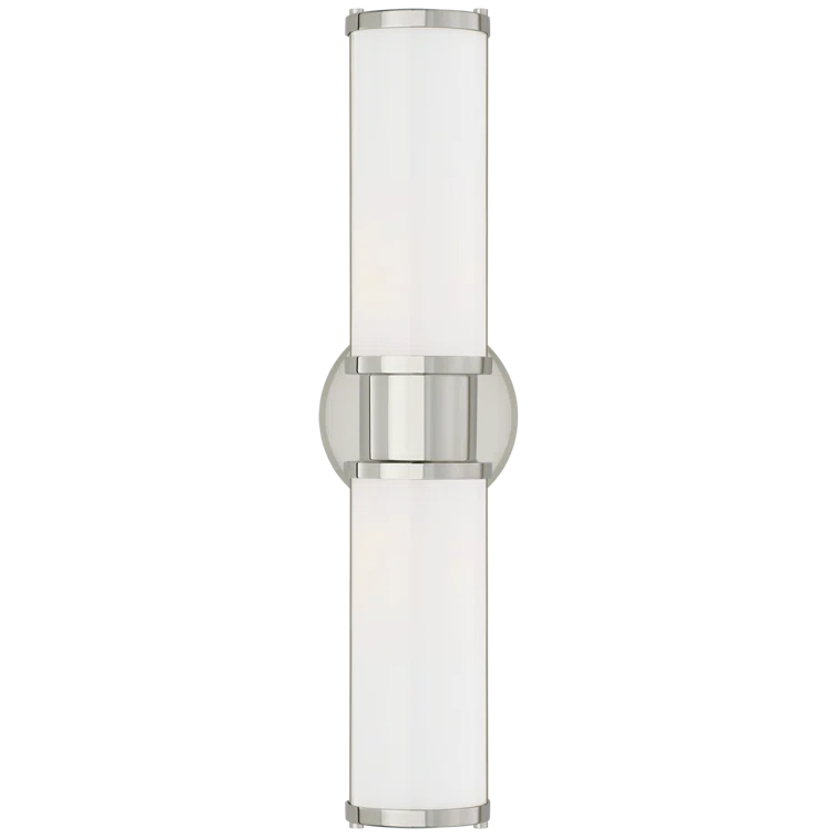 Polished Nickel Double Sconce with White Glass Shades