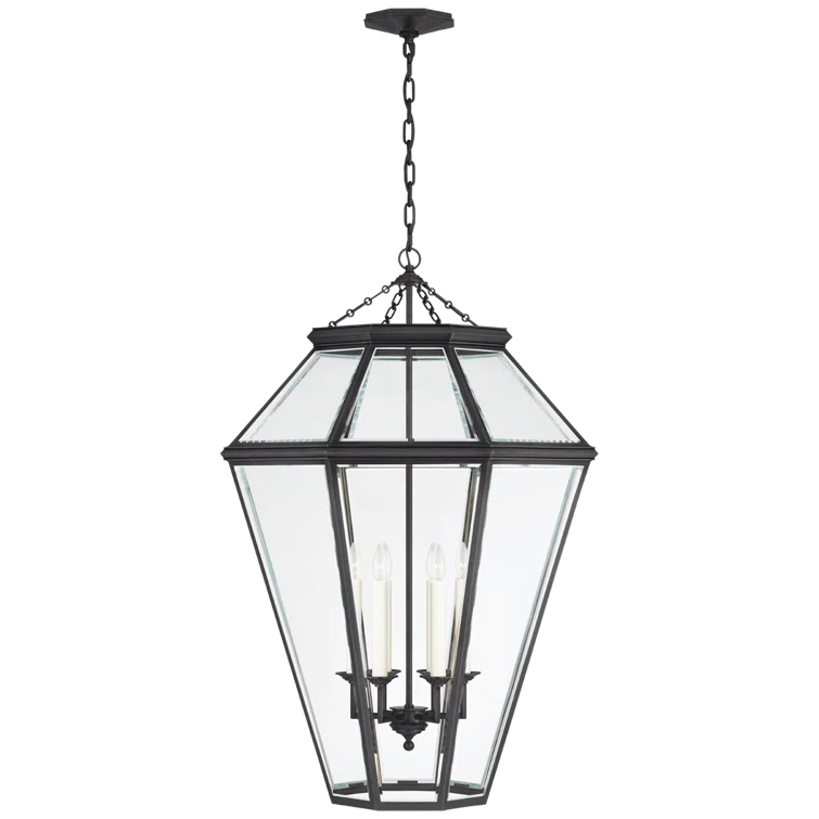 Transitional Clear Glass & Bronze 6-Light Large Lantern Pendant