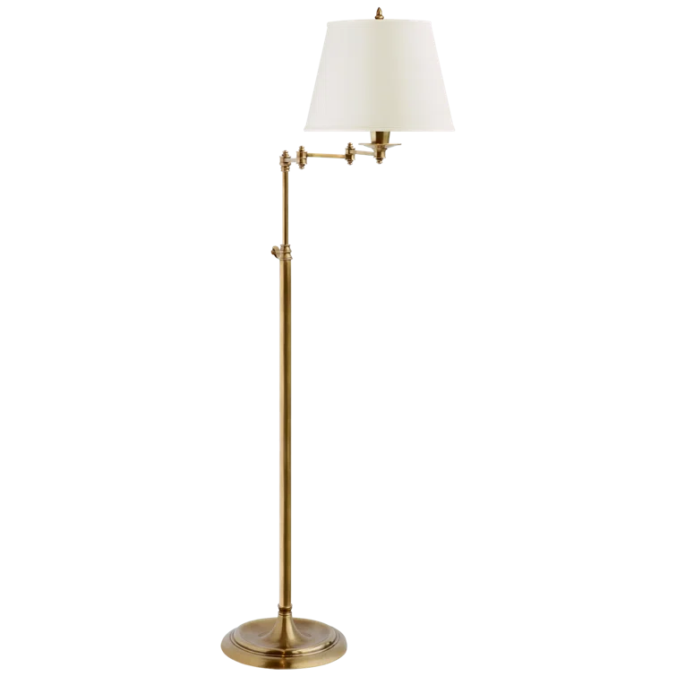 Adjustable Height Linen Shade Triple Swing-Arm Floor Lamp