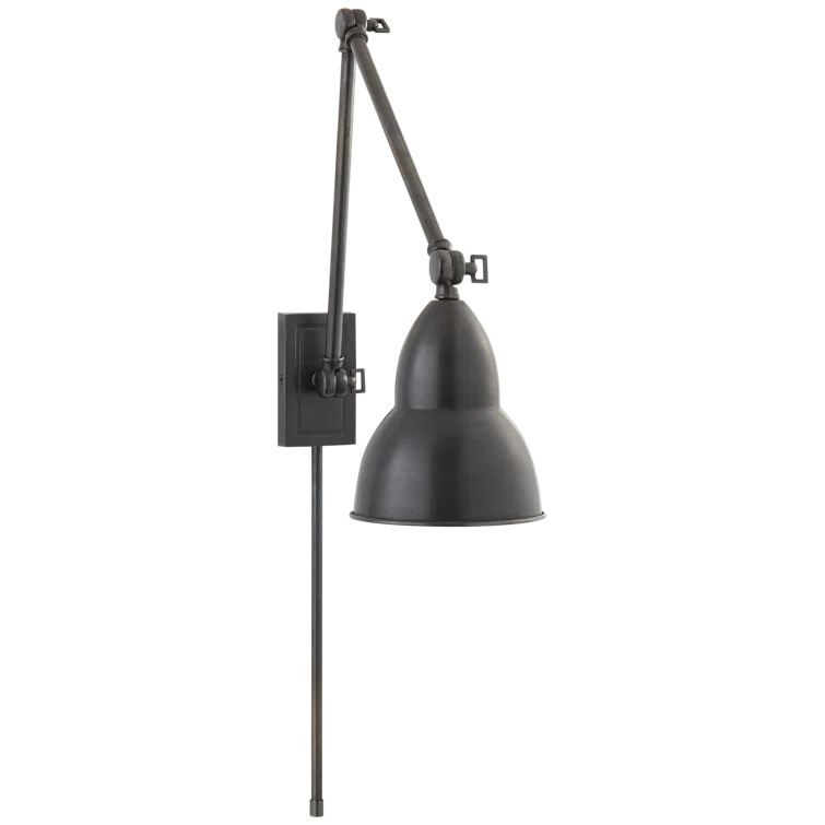 Elegant French Library Bronze Swing Arm Sconce, Dimmable