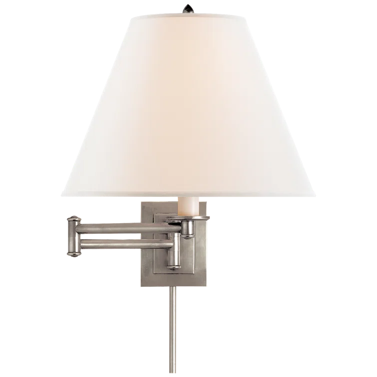 Antique Nickel 14" Swing Arm Wall Lamp with Linen Shade