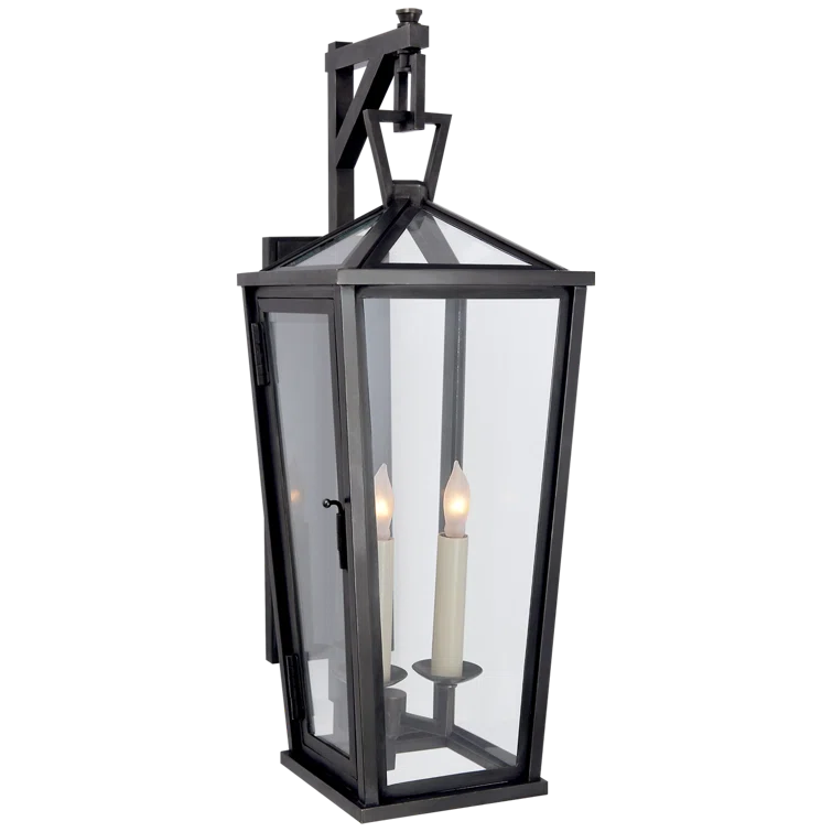 Elegant Bronze & Black Outdoor Lantern Wall Sconce, 21.25" H