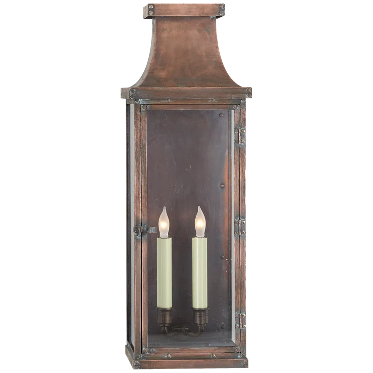 Bedford Classic Copper Lantern Wall Light - Dimmable, 24"x8"
