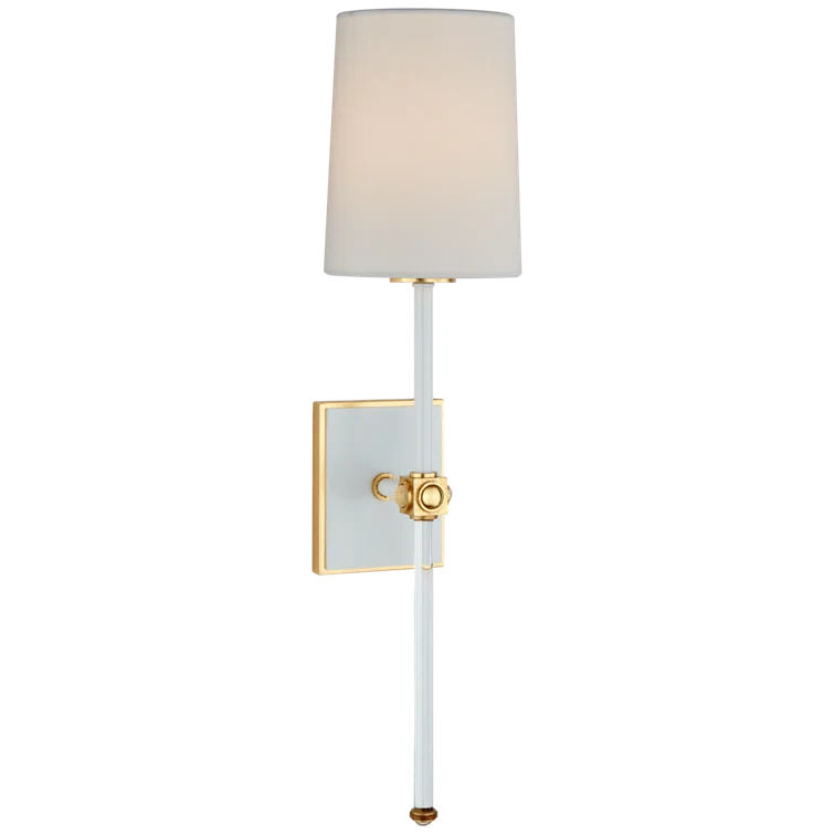 Lucia Matte White and Golden Accents Crystal Sconce with Linen Shade