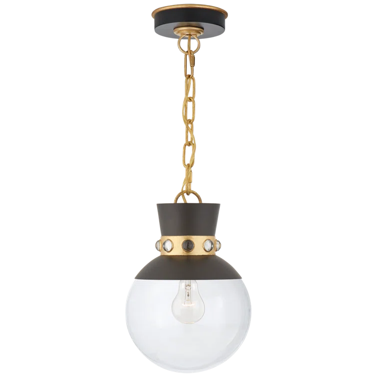Lucia 17.5" Matte Black and Gold Globe Pendant Light with Clear Glass