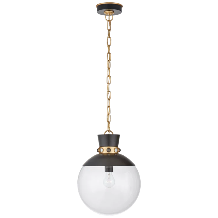 Lucia 17.5" Matte Black and Gold Globe Pendant Light with Clear Glass