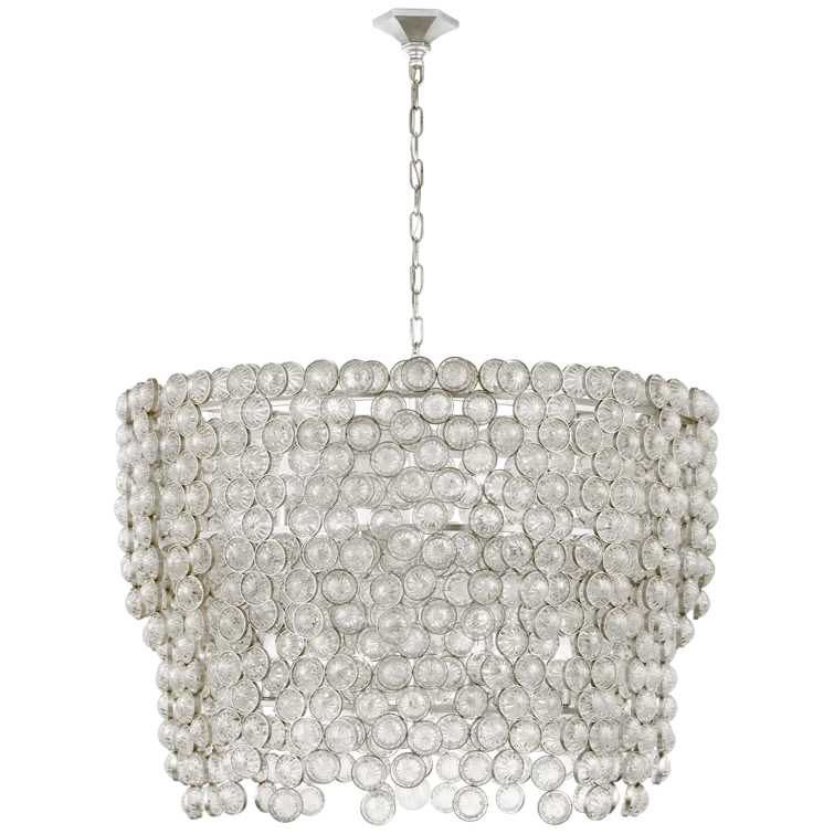 Milazzo Large Waterfall Chandelier in Burnished Silver with Crystal Accents