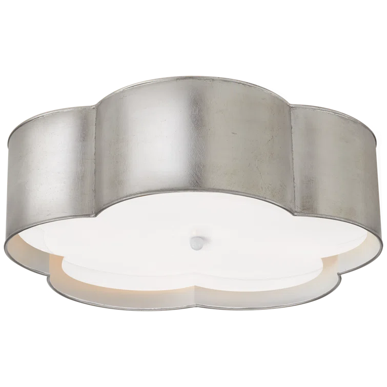 Elegant Burnished Silver Leaf and Crystal Flower Flush Mount Light
