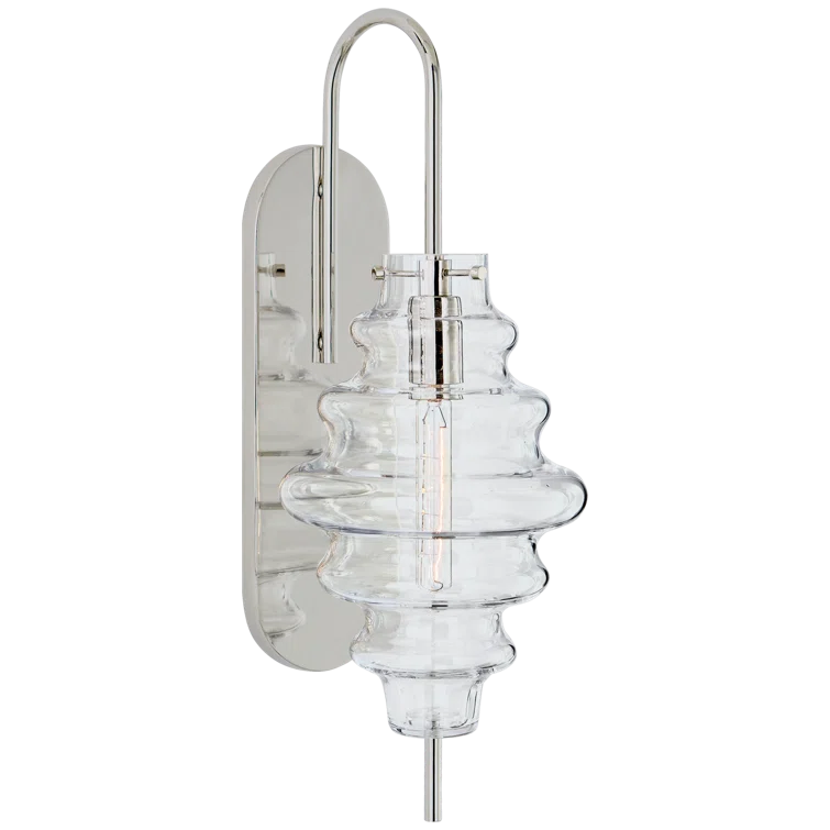 Elegant Polished Nickel 17.5" Direct Wired Wall Sconce with Clear Glass Shade