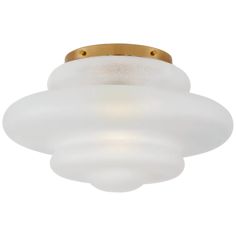Antique-Burnished Brass 15" Volcanic Glass Flush Mount Ceiling Light