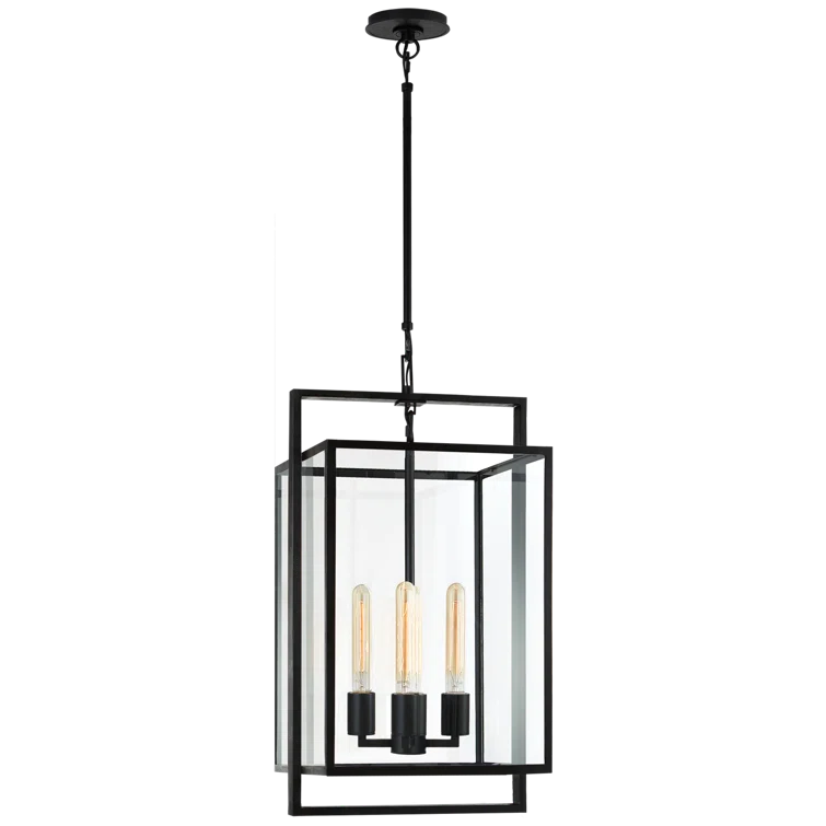 Aged Iron and Glass 26" Four-Light Indoor Pendant