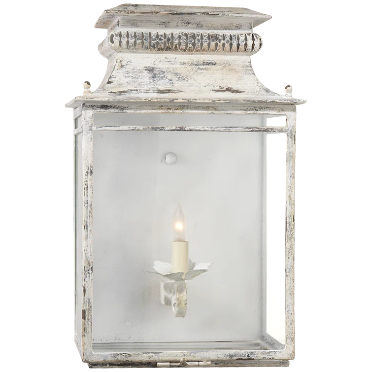 18" White Iron Lantern Style Wall Sconce