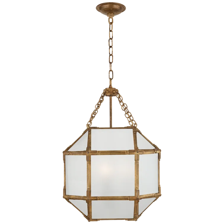 Gilded Iron and Frosted Glass 21.5" Indoor/Outdoor Pendant