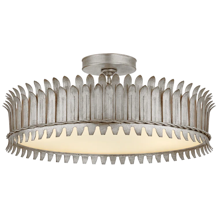 Elegant 20'' Burnished Silver Leaf Drum Semi-Flush Mount Light