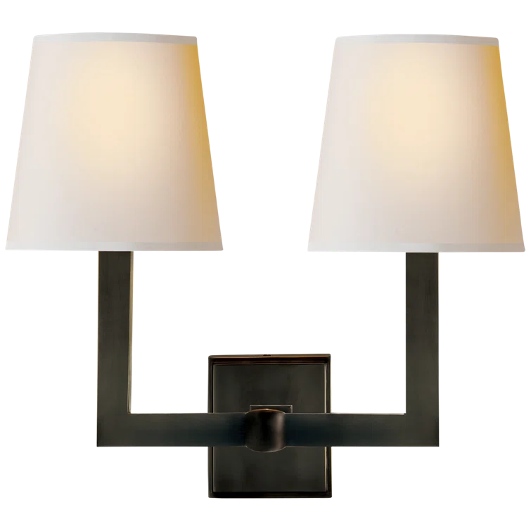 Modern Square Tube Double Wall Sconce in Black and Bronze