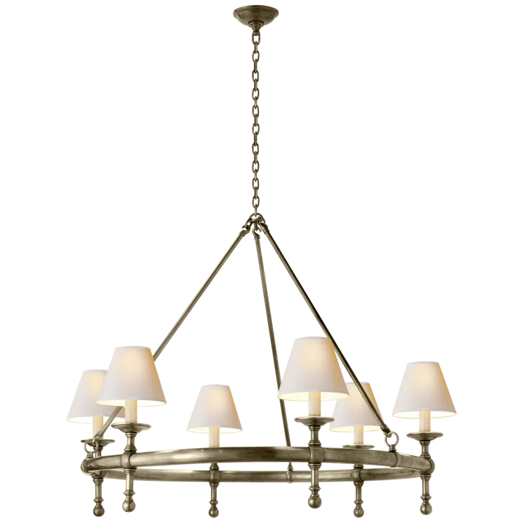 Antique Brass 6-Light Chandelier with Paper Shades