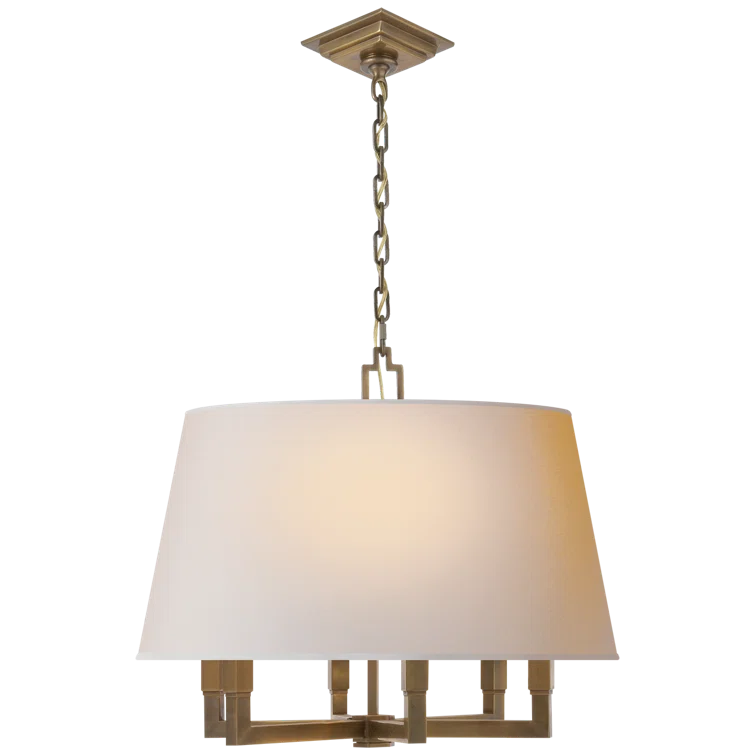 Hand-Rubbed Antique Brass and White Drum Chandelier