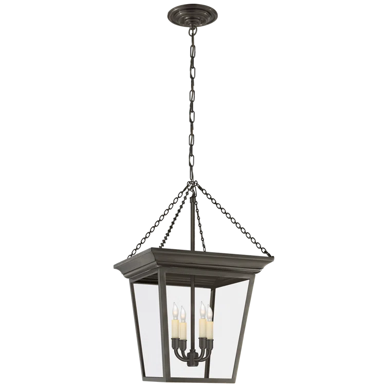 Elegant Cornice Bronze Hanging Pendant with Clear Glass Panels