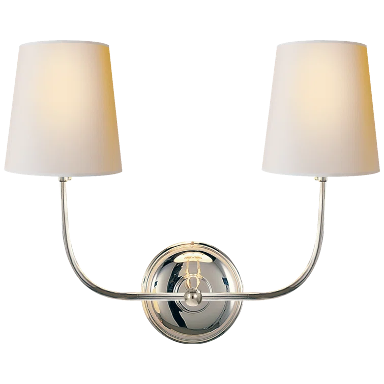 Polished Nickel 2-Light Wall Sconce with Fabric Shades
