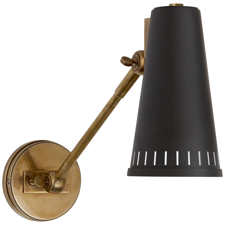 Antonio Adjustable Cone-Shaped Matte Black and Antique Brass Sconce