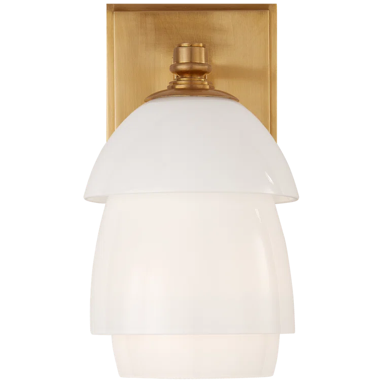 Antique Brass and White Glass Dimmable Sconce