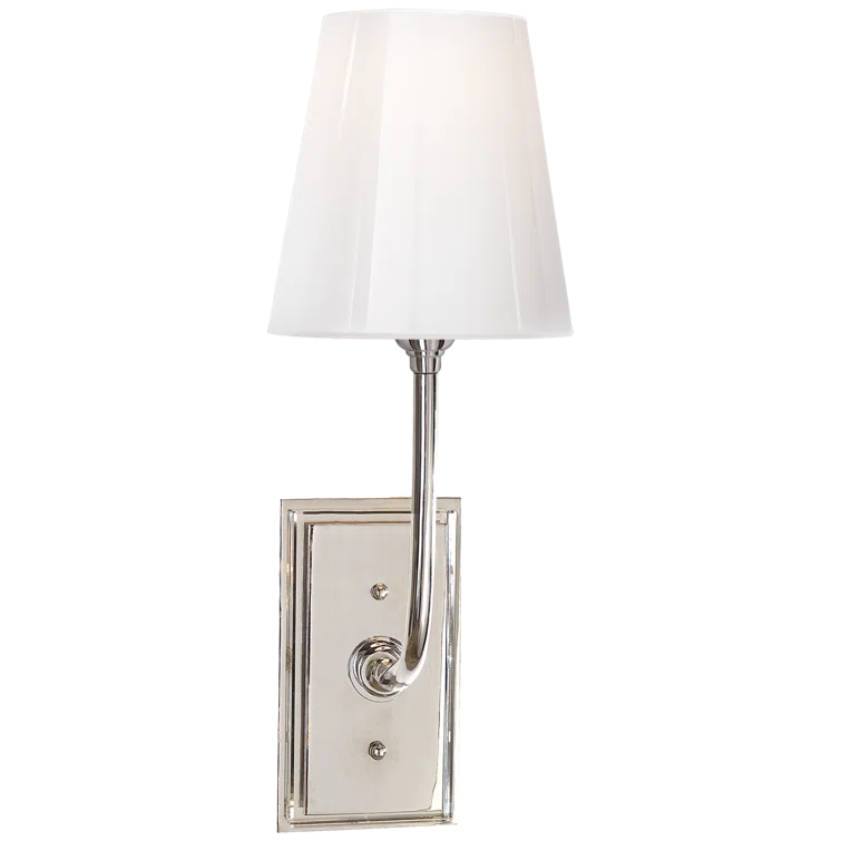 Contemporary Chrome Wall Sconce with Slender Arm and Traditional Shade
