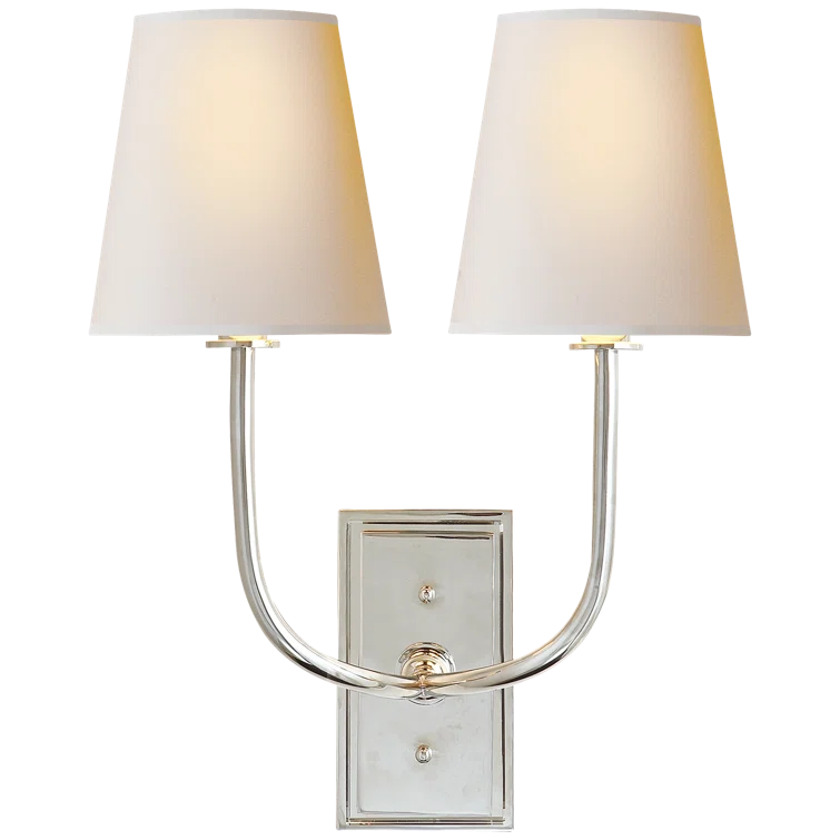 Polished Nickel Double Arm Fabric Shade Sconce