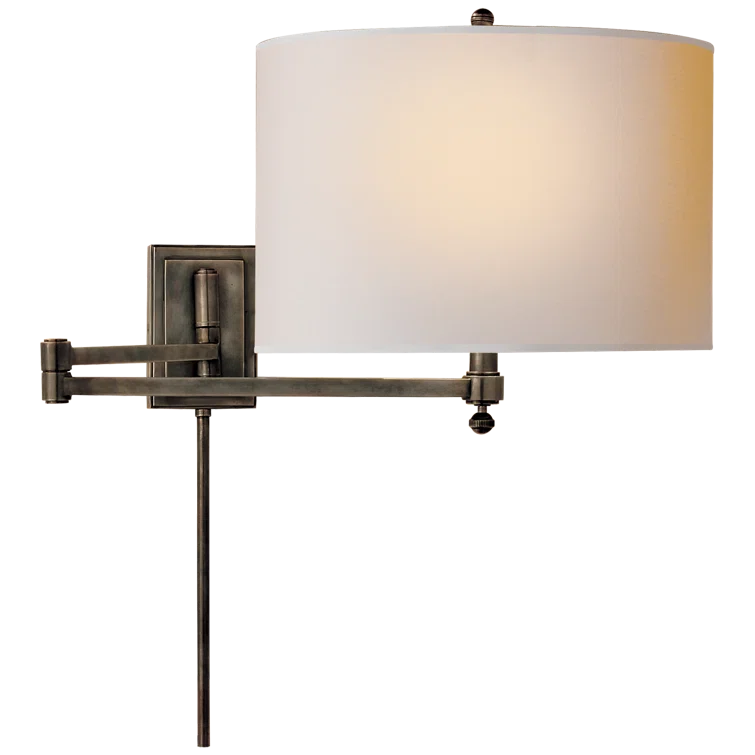 Hudson Bronze Adjustable Swing Arm Wall Lamp with Natural Paper Shade