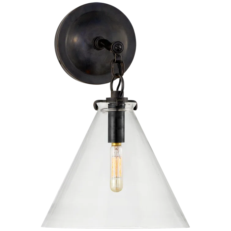 Katie Conical Bronze Wall Sconce with Clear Shade - Dimmable, Direct Wired