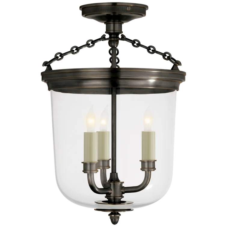 Elegant Bronze and Glass Bowl 3-Light Semi-Flush Mount