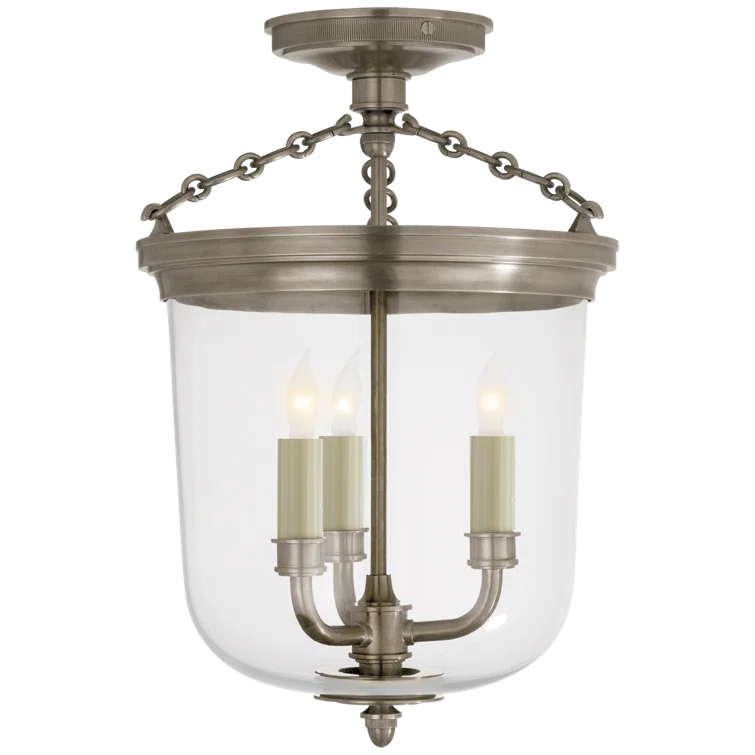 Antique Nickel Glass 3-Light Semi-Flush Mount