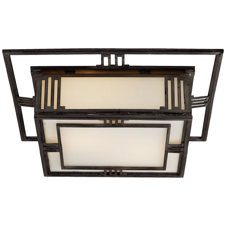 Enrique 16" Aged Iron and Glass Flush Mount Light