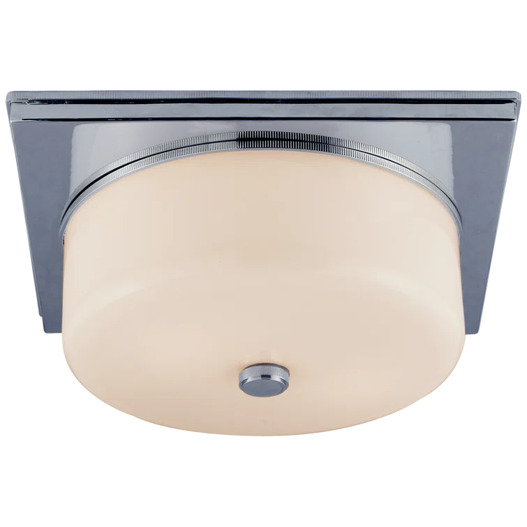 Polished Nickel and White Glass Drum Flush Mount Light