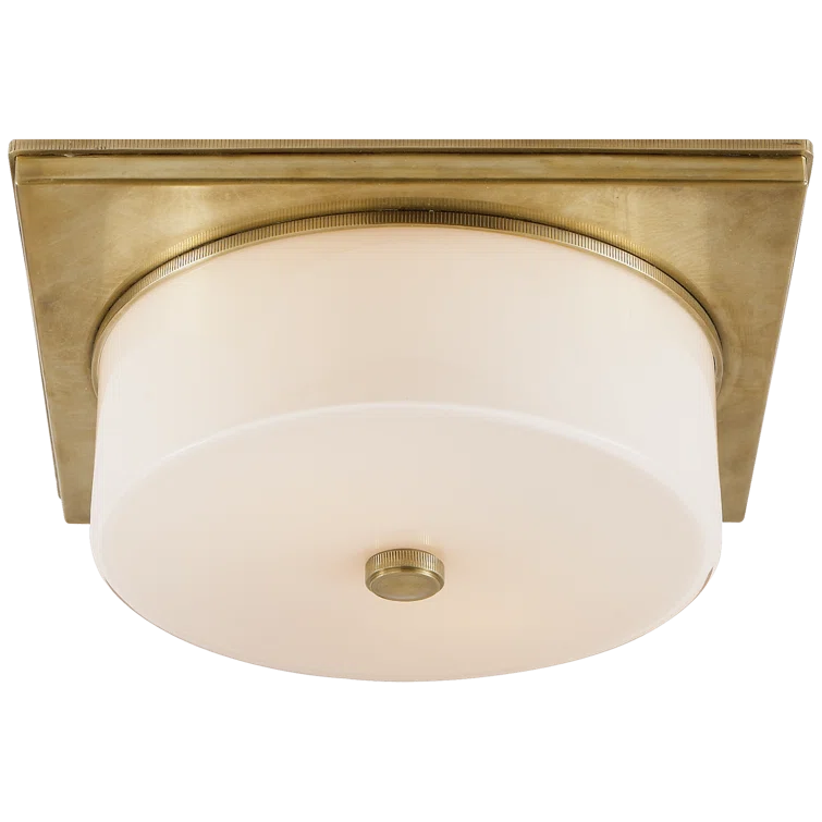 Newhouse Classic White Glass & Antique Brass Flush Mount Light