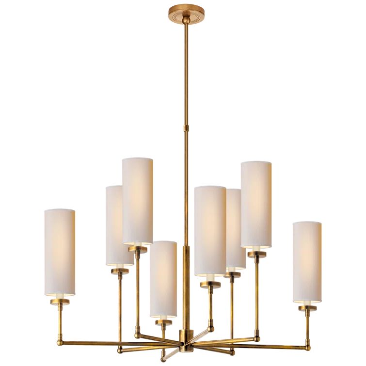 Antique Brass Crystal Candle Chandelier with Linen Shades