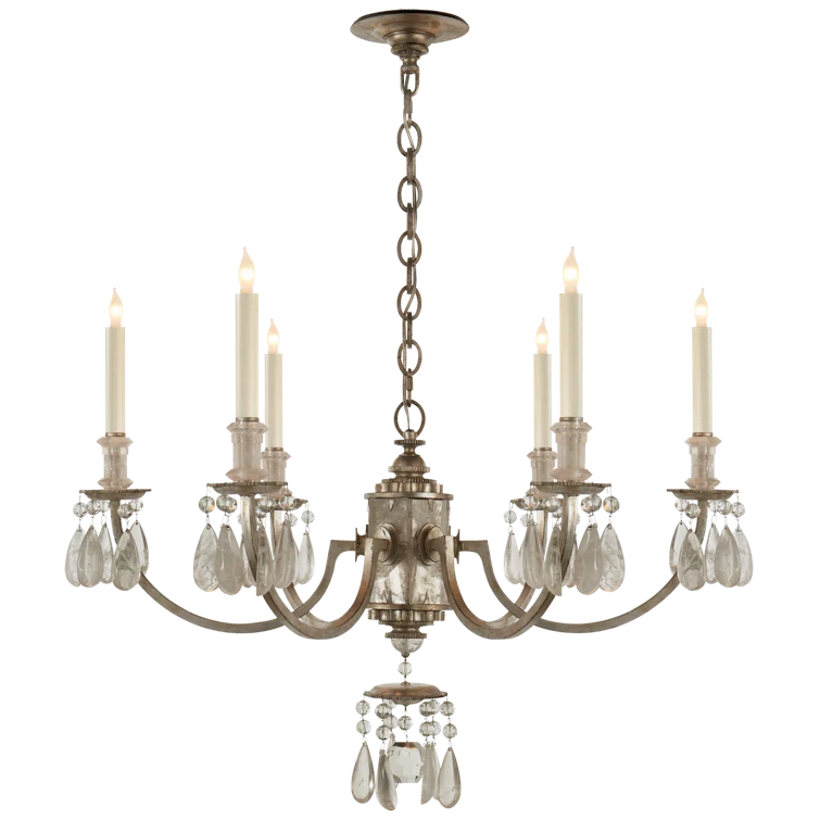 Burnished Silver Leaf Crystal Candle 6-Light Chandelier