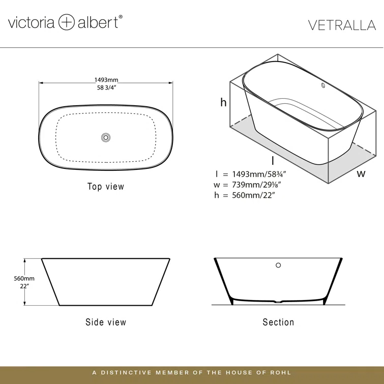Vetralla 59" x 29" Freestanding Soaking Bathtub