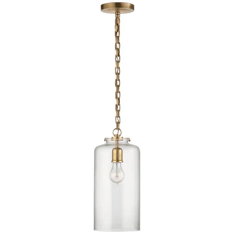 Hand-Rubbed Antique Brass Cylinder Pendant with Clear Glass Shade