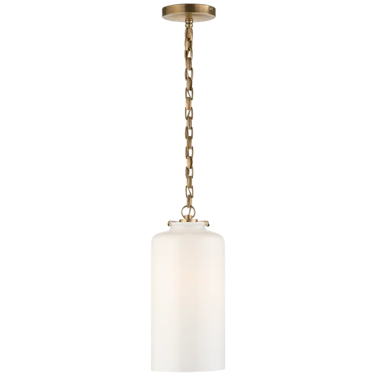 Katie Cylinder 15.75" Pendant in Hand-Rubbed Antique Brass with White Glass
