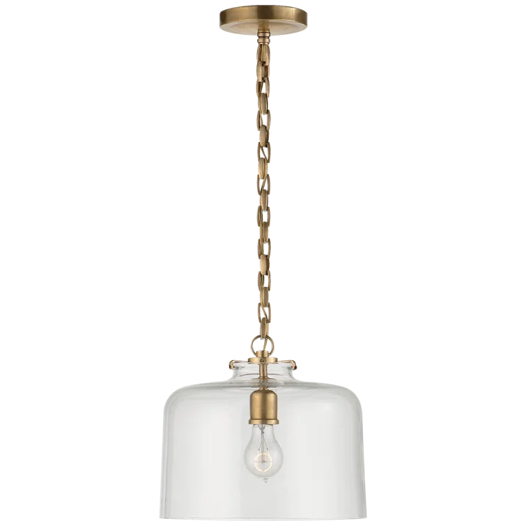 Clear Glass and Brass Vintage Drum Pendant Light