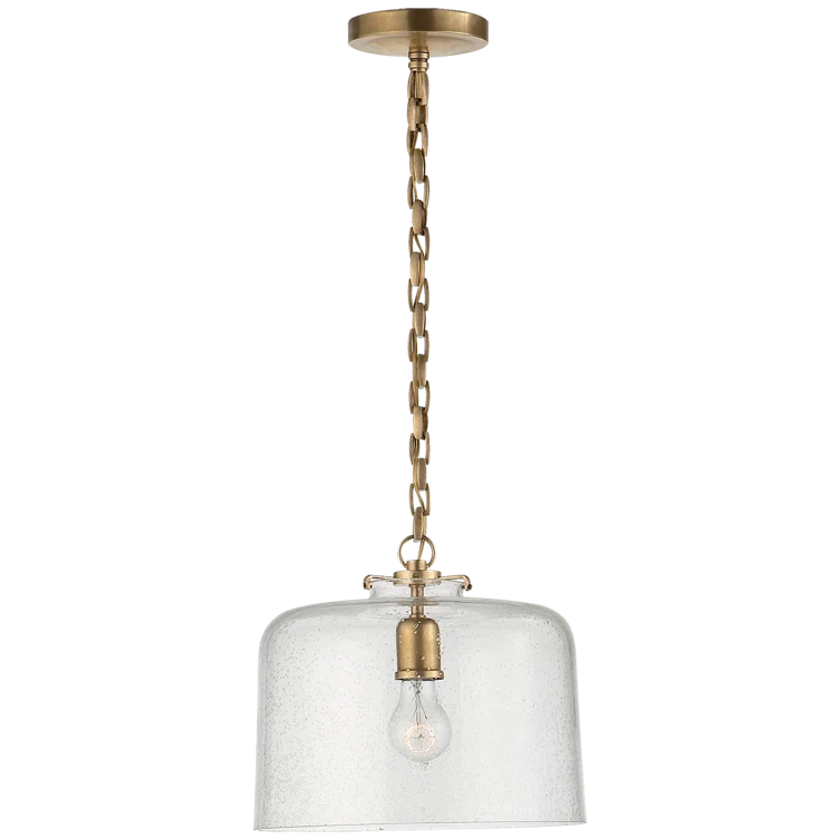 Hand-Rubbed Antique Brass and Seeded Glass Pendant Light