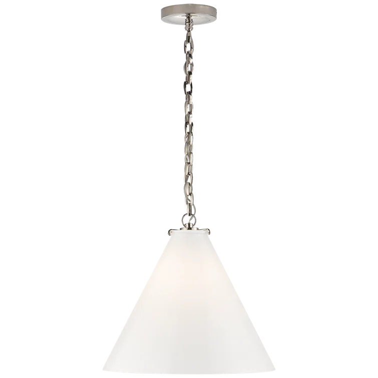 Katie Polished Nickel Conical Pendant with White Glass Shade