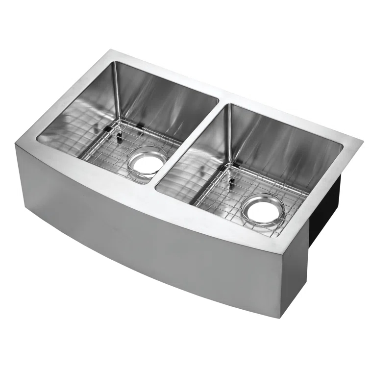 Belleville 33'' L Farmhouse / Apron Double Bowl Stainless Steel Kitchen Sink