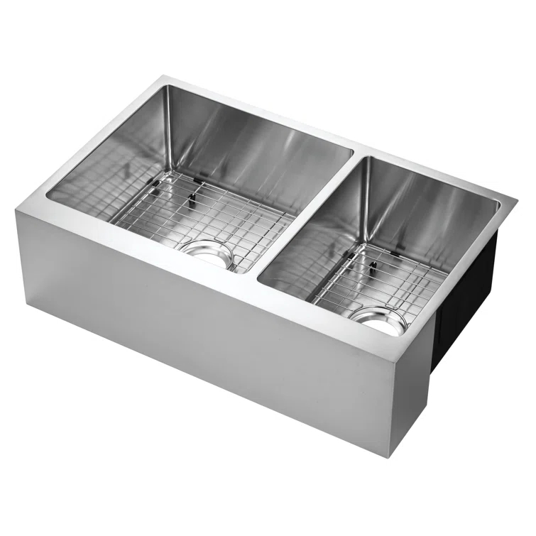 Belleville 33'' L Farmhouse / Apron Double Bowl Stainless Steel Kitchen Sink