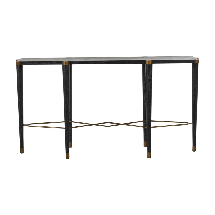 Fiona 64.5'' Black Cerused Oak and Brass Modern Console Table