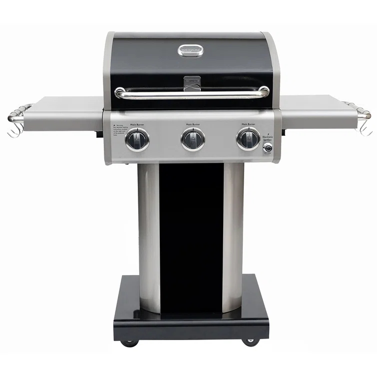 Kenmore 3-Burner Propane Gas Grill with Foldable Side Tables for Outdoor BBQ