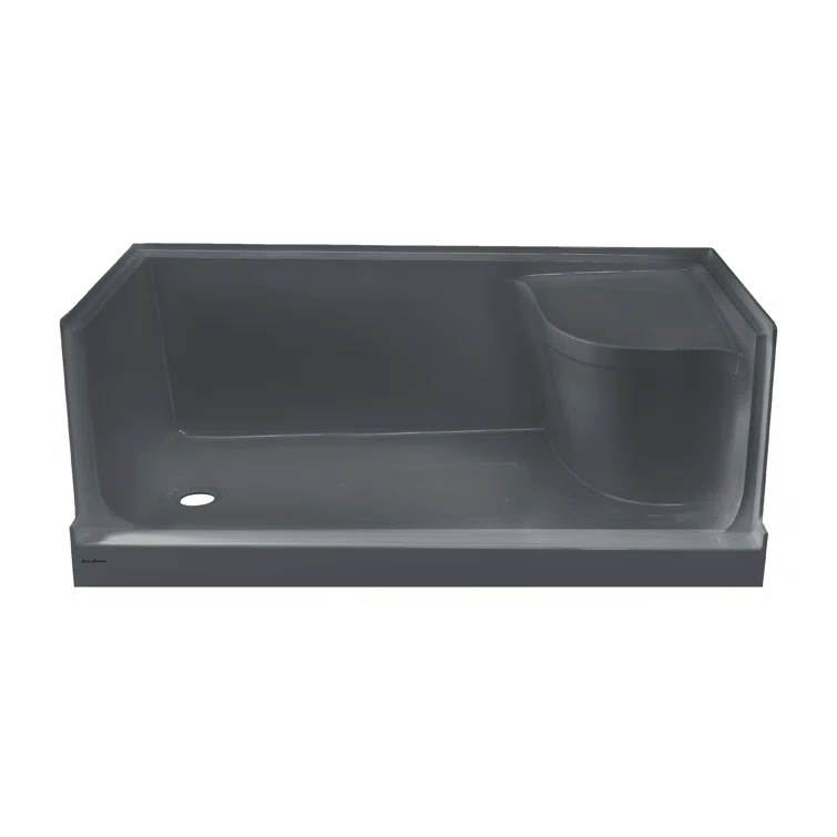 Aquatique 60" x 32" Single Threshold Shower Base With Right Hand Drain and Integral Left Hand Seat