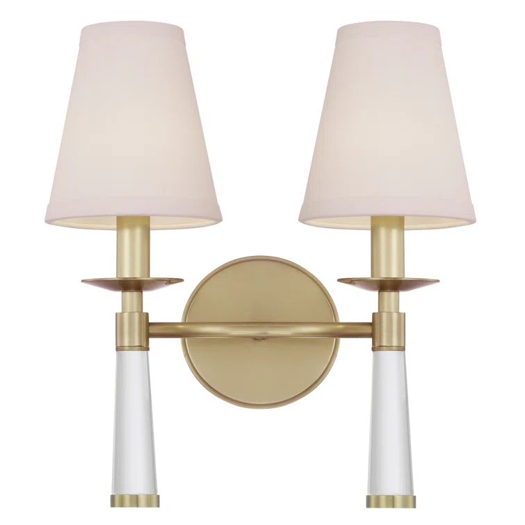 Aged Brass 2-Light Dimmable Sconce with Silk Shade