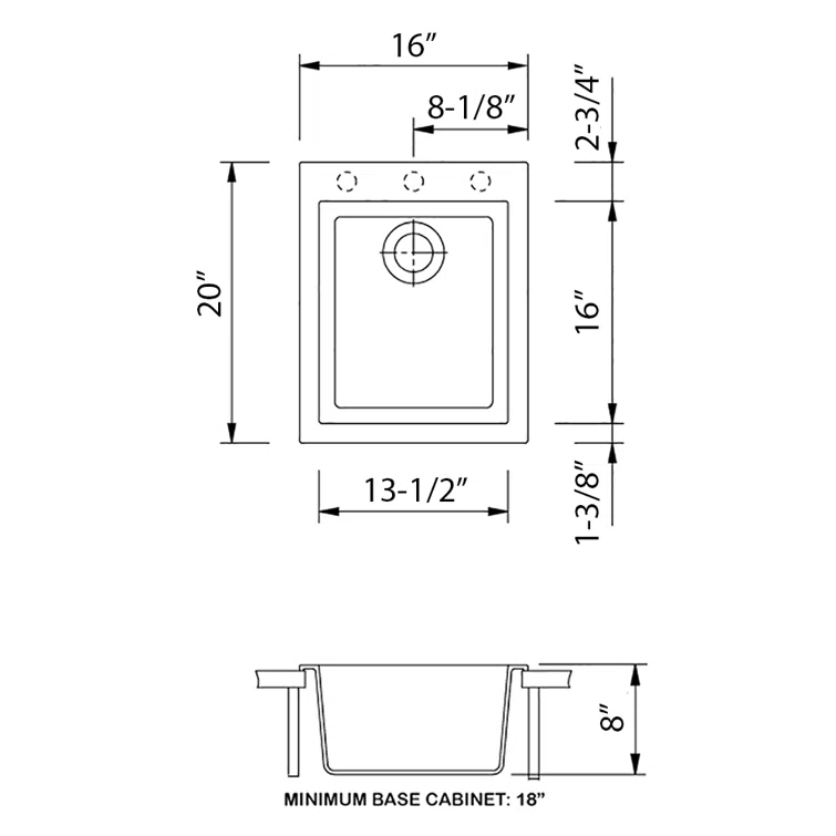 Ruvati 16 x 20 inch epiGranite Drop-in Topmount Granite Composite Kitchen Sink