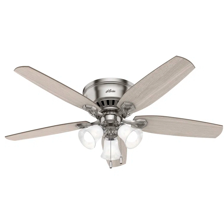 Builder Low Profile 52" 5 - Blade Flush Mount Ceiling Fan with Lights and Pull Chains